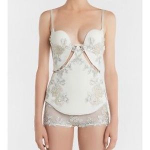 FLASH SALE La Perla ~ Peony Silk & Embroidered Lace Corset / White / 36B / NWT